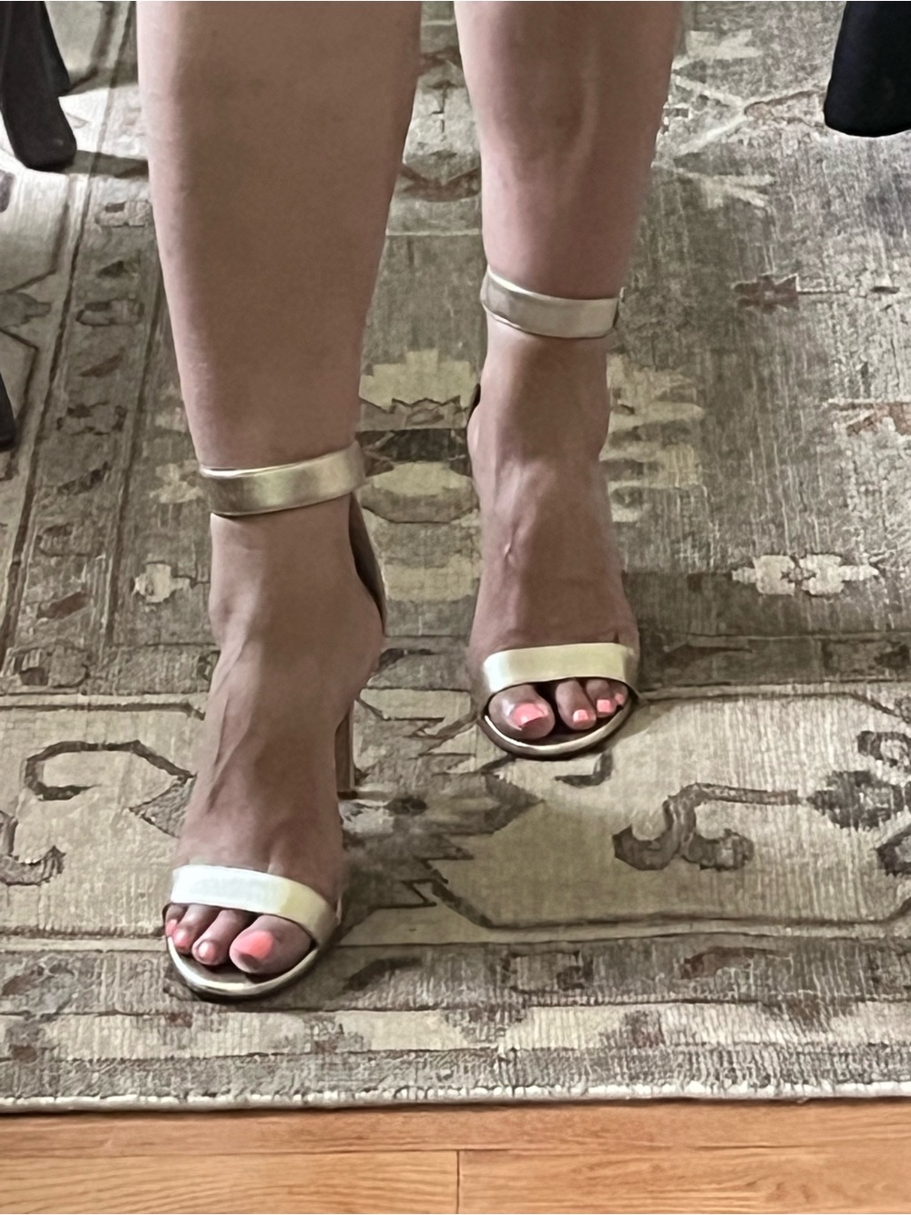 Metallic Ankle-Strap High Heel Sandal - Gold - Picture 2 of 8